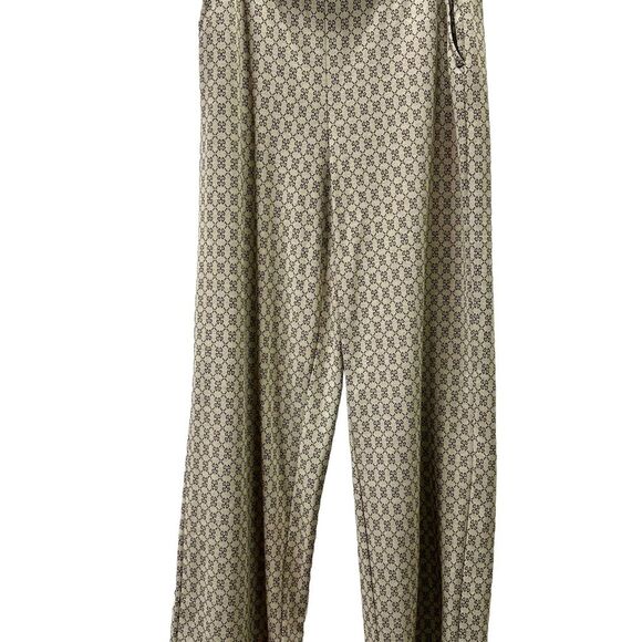 Max Studio London Cream and Brown Geo Print Wide Leg Pants Size L - Picture 1 of 11